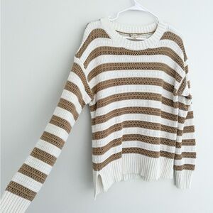 Hem and Thread Striped Knit Sweater - White and Brown